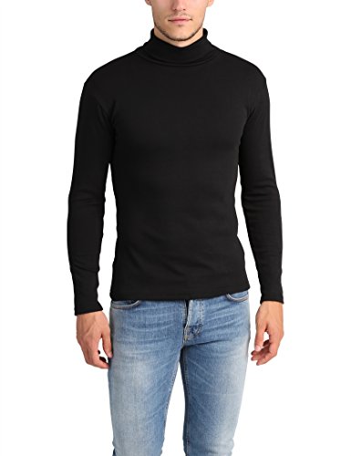 Lower East Camiseta con cuello alto Slim Fit para hombre, Negro, M