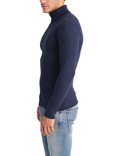 Lower East Slim Fit Rollkragen Shirt Camiseta cuello alto, Azul Navy), Medium, Pack de 2