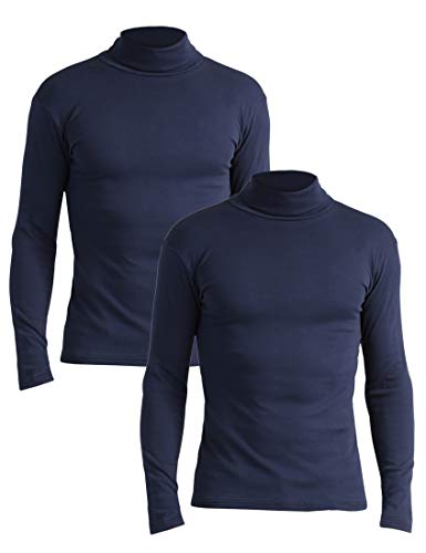 Lower East Slim Fit Rollkragen Shirt Camiseta cuello alto, Azul Navy), Medium, Pack de 2