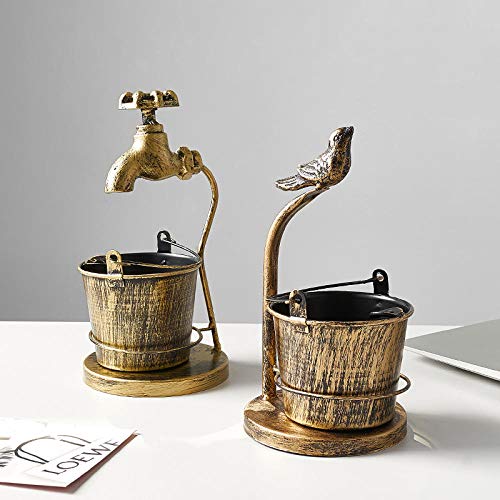 LOYWT Cenicero Retro Personalidad Creativa Tendencia hogar Sala de Estar Mesa de café Bar Simple Hierro Art-Faucet cenicero-Plata