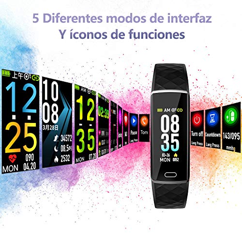 LOZAYI Pulsera de Actividad, Pulsera Actividad Inteligente, IP67, Reloj Inteligente para Mujer y Hombre, con Pulsómetro, Blood Pressure, Monitor de Sueño, Podómetro, para Android y iOS Teléfono Móvil