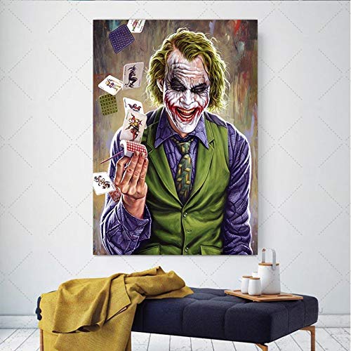 LPaWD Impresión en Lienzo Cartel Retro Payaso Película clásica Decoración de la Pared Etiqueta engomada Bar Cafe Decoración Pintura A1 50x70cm