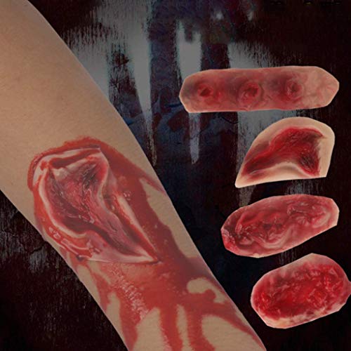 LQH Halloween de Miedo Falso Zombi Cicatriz Tatuajes Cicatrices Feroz Maquillaje Sangriento Horror Decoración de látex Herida Lesión Etiqueta engomada del Partido Puntales (Size : D)