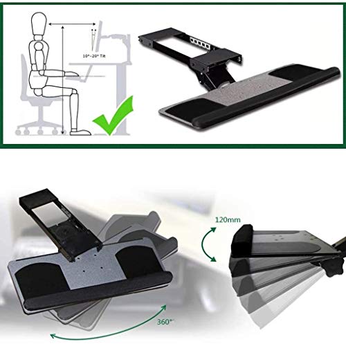 LRX Bandeja Teclado Bandeja de Teclado ergonómico Estante 360 ​​° Diapositivas Ordenador de Escritorio Ajustable del Teclado de Almacenamiento en Rack for Manos Derecha e Izquierda