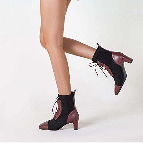 LRZ Botas Martin Mujeres Zapatos De Cabeza Plana Cuadrada Ocio Antideslizante con Cordones De Tubo Corto Botines Martin,36