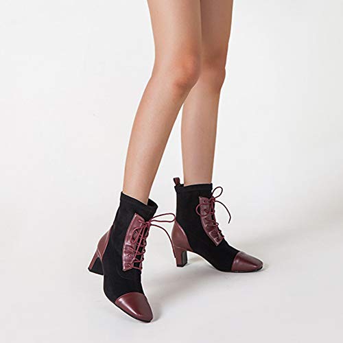 LRZ Botas Martin Mujeres Zapatos De Cabeza Plana Cuadrada Ocio Antideslizante con Cordones De Tubo Corto Botines Martin,36