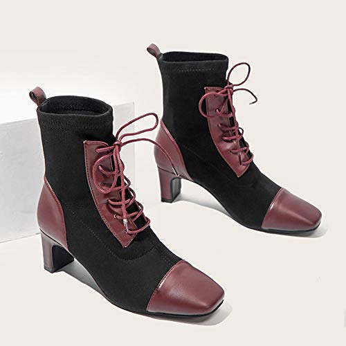 LRZ Botas Martin Mujeres Zapatos De Cabeza Plana Cuadrada Ocio Antideslizante con Cordones De Tubo Corto Botines Martin,36