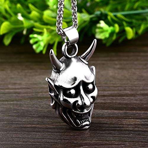 LSBXWL Acero Inoxidable Infierno Diablo Máscara Colgante del Cuello del Mal Risa Colgante De Joyería Clásica Hombre (Metal Color : Rhodium Plated)