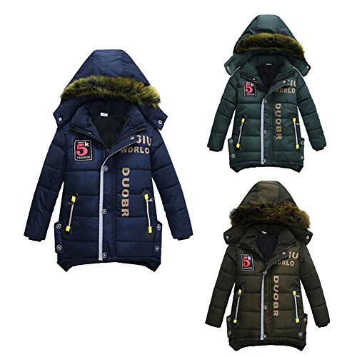 LSERVER Abrigo Acolchado de Invierno para niños Chaqueta de algodón con Capucha Parka Gruesa Azul/Verde, Azul Oscuro, XXL(6-7 años / 130)