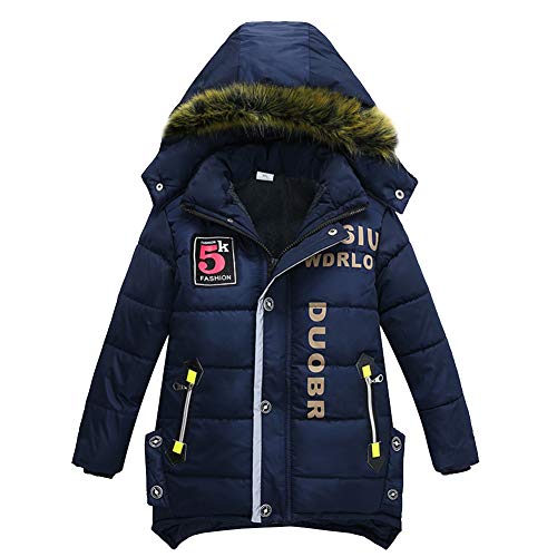 LSERVER Abrigo Acolchado de Invierno para niños Chaqueta de algodón con Capucha Parka Gruesa Azul/Verde, Azul Oscuro, XXL(6-7 años / 130)
