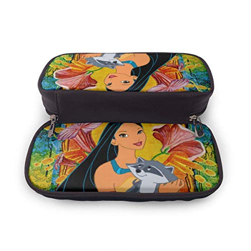 Lsjuee Estuche de cuero para lápices Anime Pocahontas y Meeko Estuche para bolígrafos Estuche para lápices Papelería Maquillaje cosmético Bolsa con doble cremallera para adultos Niñas Niños Escuela O
