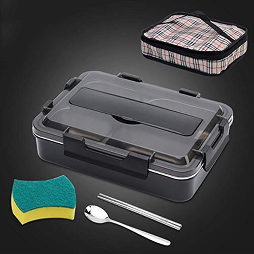 LtaoL 4 Fiambrera de Acero Inoxidable a Prueba Fugas Compartimentos, Forro extraíble Que Puede Agregar Agua Caliente Fondo Hielo Mantiene la Comida y Fresca, para Escuela Oficina