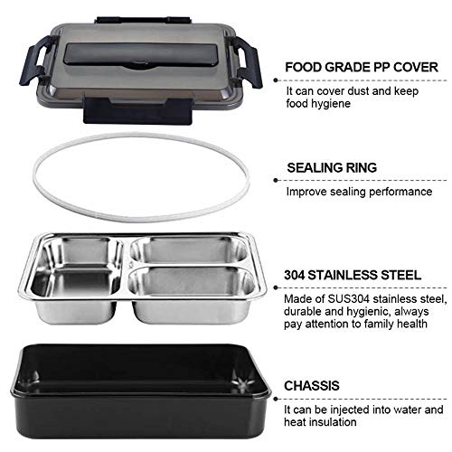 LtaoL 4 Fiambrera de Acero Inoxidable a Prueba Fugas Compartimentos, Forro extraíble Que Puede Agregar Agua Caliente Fondo Hielo Mantiene la Comida y Fresca, para Escuela Oficina