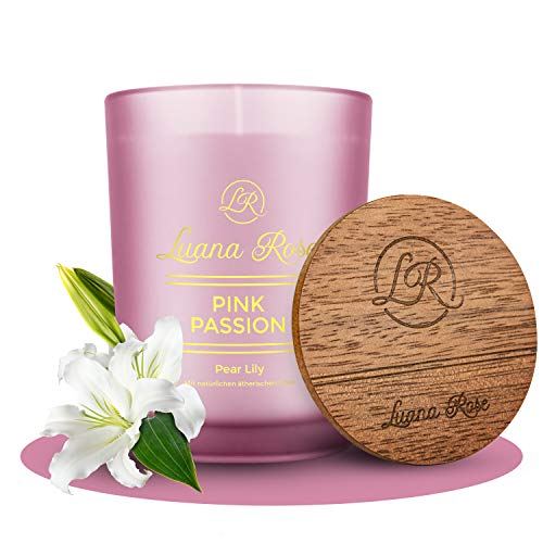 Luana Rose - Juego de velas perfumadas (cera de soja, para aromaterapia, larga duración de combustión de 50 horas), diseño de rosas
