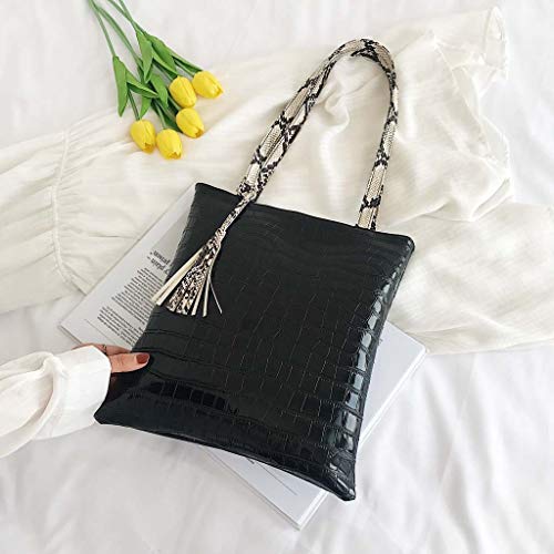 Luccase Mujer Bolso de Hombro, Serpiente Correa de Hombro Gran Capacidad Patrón de cocodrilo Moda Bolsa pequeña Borla, para PC, Revista, Tableta, Paraguas, teléfono, Compras o Viajar