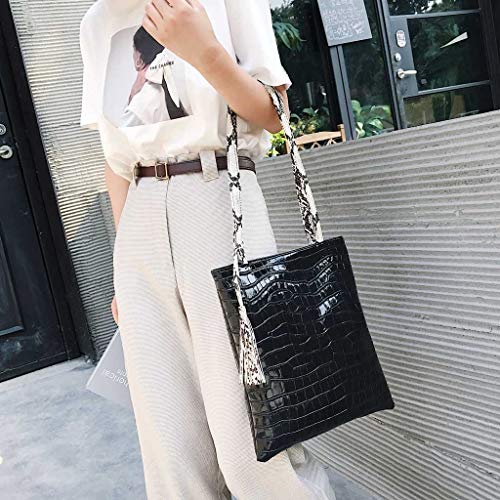 Luccase Mujer Bolso de Hombro, Serpiente Correa de Hombro Gran Capacidad Patrón de cocodrilo Moda Bolsa pequeña Borla, para PC, Revista, Tableta, Paraguas, teléfono, Compras o Viajar