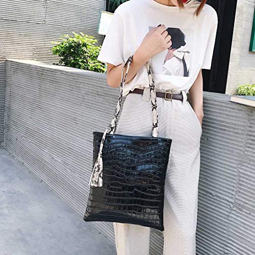 Luccase Mujer Bolso de Hombro, Serpiente Correa de Hombro Gran Capacidad Patrón de cocodrilo Moda Bolsa pequeña Borla, para PC, Revista, Tableta, Paraguas, teléfono, Compras o Viajar