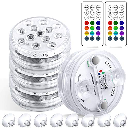 Luces Sumergibles, 8.5cm 4PCS Luz Piscina Impermeable, 16 Colores 13 LED con Control Remoto y Ventosas Lluminación para Estanques, Piscinas, Acuario, Jardín, Baño