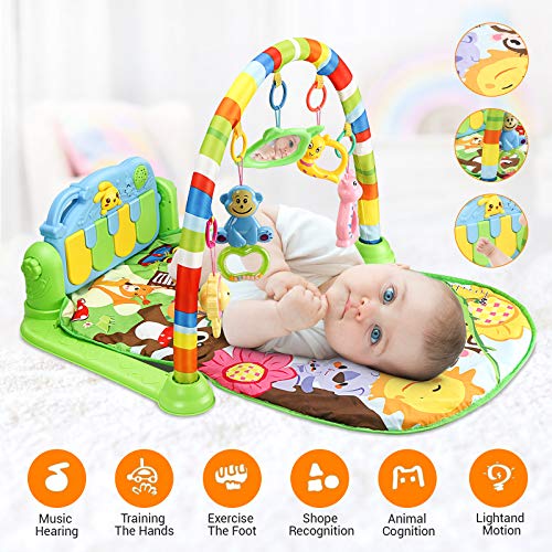 Luchild Gimnasio Piano Pataditas, Manta de Juego para Bebé，Manta de Juego Musical Estante De Fitness con Pedal De Música Alfombra de Aprendizaje