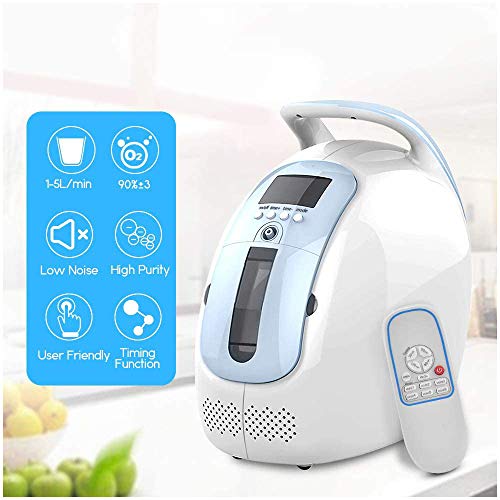 LUCKFY Oxígeno Máquina concentrador de oxígeno portátil Adjustbale 1-5 l/min 90% ± 3 Pureza Remoto LED de Control de Pantalla Temporización Función 45 dB para el Uso casero (110-220V / 50-60 Hz)