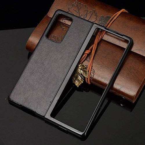 Luckyall Estuche rígido híbrido de Cuero PU para PC 2 en 1 para Samsung Galaxy Z Fold 2 5G, patrón de Pantorrilla Retro Car Line Estuche para teléfono de Cuero Dos en uno con Ranura (Negro)