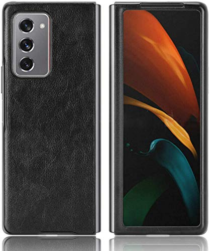 Luckyall Estuche rígido híbrido de Cuero PU para PC 2 en 1 para Samsung Galaxy Z Fold 2 5G, patrón de Pantorrilla Retro Car Line Estuche para teléfono de Cuero Dos en uno con Ranura (Negro)