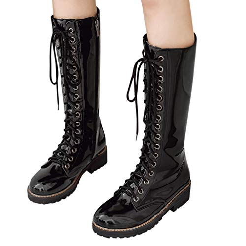 Luckycat Botas Militares para Mujer Botas Altas para Mujer Botas para Mujer De Cuero Planos Largo Botas Altas Las Rodillas Alto Otoño Cremallera Zapatos De Mujer Moda Cómodos