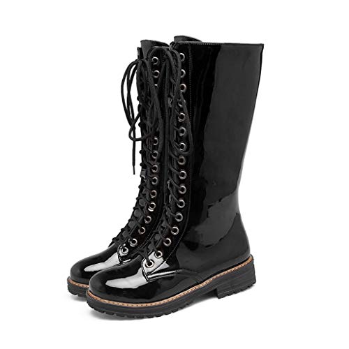 Luckycat Botas Militares para Mujer Botas Altas para Mujer Botas para Mujer De Cuero Planos Largo Botas Altas Las Rodillas Alto Otoño Cremallera Zapatos De Mujer Moda Cómodos