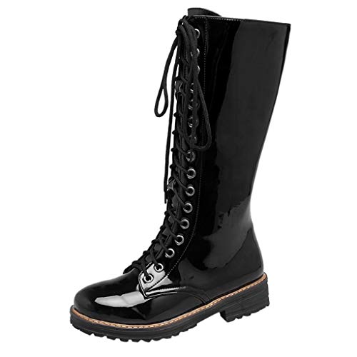 Luckycat Botas Militares para Mujer Botas Altas para Mujer Botas para Mujer De Cuero Planos Largo Botas Altas Las Rodillas Alto Otoño Cremallera Zapatos De Mujer Moda Cómodos