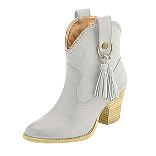 Luckycat Botines Militares Tacón Ancho Medio para Mujer Invierno Primavera 2019 Botas Borla Bajo Cuña Forradas Cortas Tobillo Zapatos Piel sintético Leopardo Señora Tallas Grandes 34-43 5cm