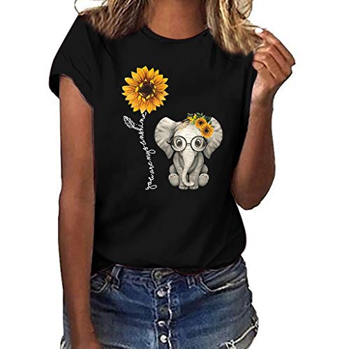 Luckycat Camisetas de Mujer Manga Corta Girasol Elefante Impresión Blusa Basica Camiseta Suelto Casual Verano T Shirt Cuello Redondo Camisa Tops Mujer 2019 Verano Camisa de Fiesta Sexy Tops de Playa