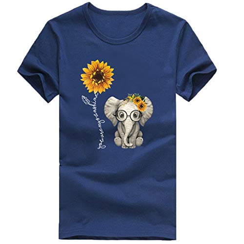 Luckycat Camisetas de Mujer Manga Corta Girasol Elefante Impresión Blusa Basica Camiseta Suelto Casual Verano T Shirt Cuello Redondo Camisa Tops Mujer 2019 Verano Camisa de Fiesta Sexy Tops de Playa