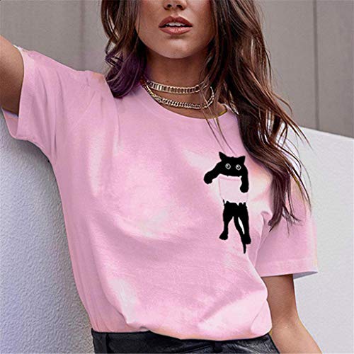 Luckycat Camisetas Tops Estampada para Mascotas de Mujer, Camisa de Verano de Gato Impresión Manga Corta