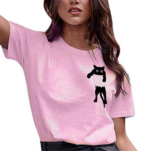 Luckycat Camisetas Tops Estampada para Mascotas de Mujer, Camisa de Verano de Gato Impresión Manga Corta