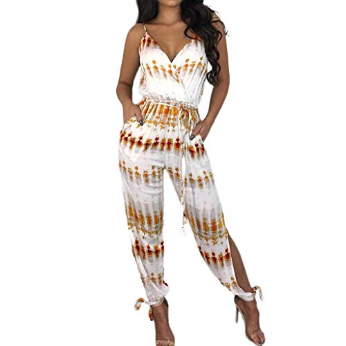 Luckycat Verano Mujer Sexy Sling Monos Color Sólido Mamelucos Moda Largo Mono Casual Rompers Pantalones con Bolsillo Chicas Mono Pijamas Pantalones para Mujer Sexy Bodycon Playsuit Vestidos para Mujer