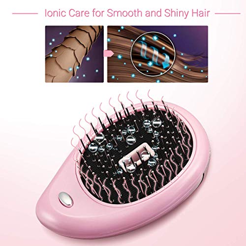 Luckyfine Cepillo de Pelo Ionico Portátil Cepillo para Desenredar Mini Cepillo de Pelo de Iónico Negativo Cepillo de Masaje de Cuero Cabelludo Vibrante Peine para Cabello Antiestático Rosado