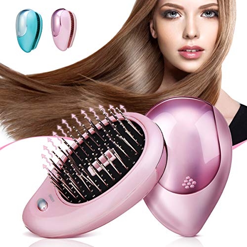 Luckyfine Cepillo de Pelo Ionico Portátil Cepillo para Desenredar Mini Cepillo de Pelo de Iónico Negativo Cepillo de Masaje de Cuero Cabelludo Vibrante Peine para Cabello Antiestático Rosado