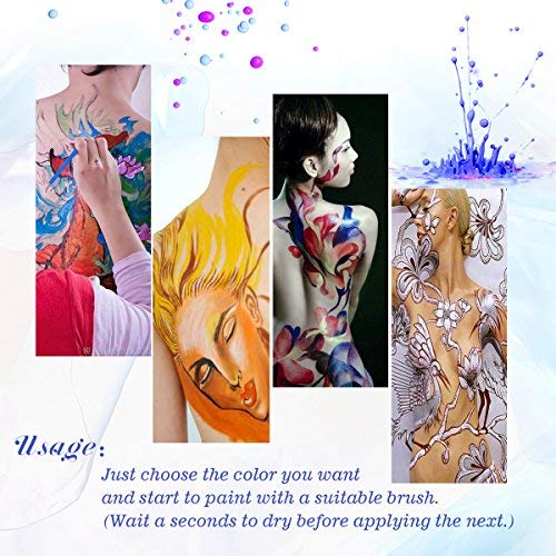 Luckyfine Pinturas Corporales y Cara, Body Paint, Maquillaje Halloween Carnaval Set, 12 Colores + 4 Cepillos