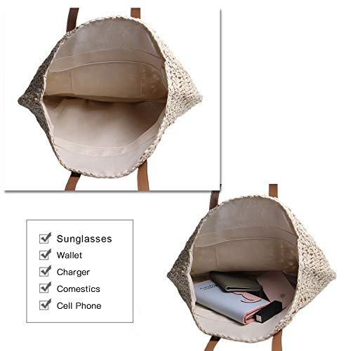 LUI SUI Bolso Bandolera Redondo de Paja Natural Bolso de Hombro de Tejido Hecho a Mano para Mujer Bolsos y Monedero de Playa de Verano