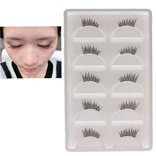 lujiaoshout 5 Pares de Efecto Natural Hecho a Mano simulados pestañas Suave Reutilizable La Mitad de pestañas Extensiones de Maquillaje de Belleza Suministros Negro