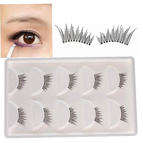 lujiaoshout 5 Pares de Efecto Natural Hecho a Mano simulados pestañas Suave Reutilizable La Mitad de pestañas Extensiones de Maquillaje de Belleza Suministros Negro