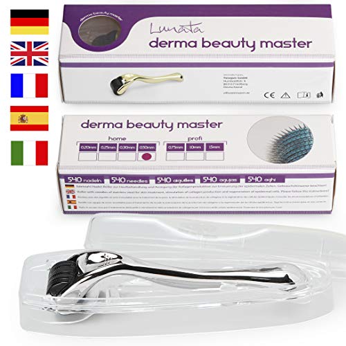 Lunata (Upgrade 2019) Dermaroller 0,5mm (540 agujas de acero inoxidable), Derma Roller, Dispositivo Médico Clase I, con Marcado CE