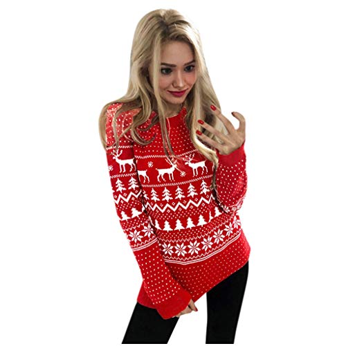 LUNULE Sudaderas Mujer Navidad Blusa de Manga Larga Casual Sudadera de Cuello Redondo Navideñas Estampadas Hoodie Jersey Sweaters Personalizadas Suelto Chándal S-XXL