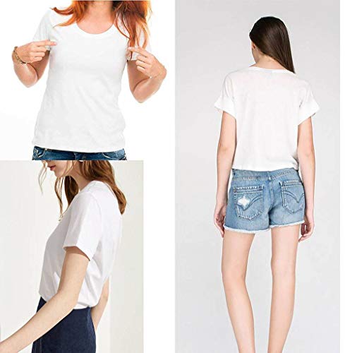 LuoMei Camiseta Estampada Blanca Jersey de Manga Corta con Cuello en o para Mujer Camiseta de Algodón Puro para MujerComo se muestra, XS