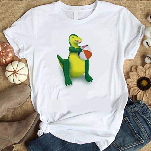 LuoMei Camiseta Estampada Blanca Jersey de Manga Corta con Cuello en o para Mujer Camiseta de Algodón Puro para MujerComo se muestra, XS