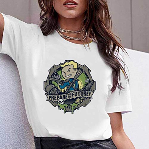 LuoMei Camiseta Estampada Blanca Jersey de Manga Corta con Cuello en o para Mujer Camiseta de Algodón Puro para MujerComo se muestra, XS