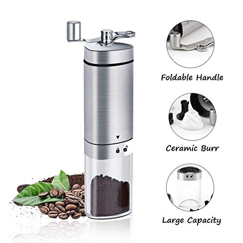 Luoshan Máquina portátil de café, Herramienta Multifuncional Triángulo Mano Máquina de café de Acero Inoxidable Mano del hogar de la Cocina Molino de café, Adecuado for Viajes de Negocios/Home Cocina