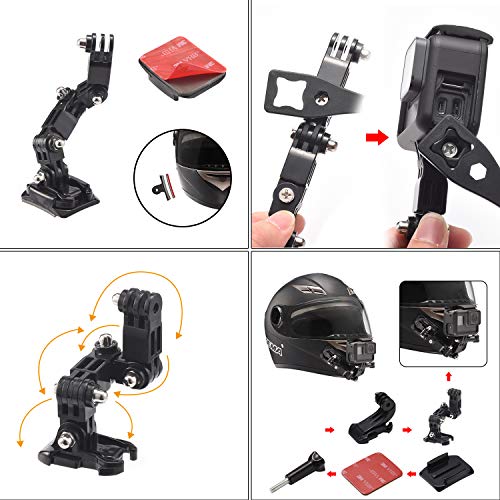 Lupholue Casco para Motocicleta Barbilla giratoria Kit de Montaje de rotación de pivotes de 3 vías Compatible with GoPro Hero 7, (2018), 6 5 4 3, Hero Black, Sesión, Xiaomi Yi, SJCAM