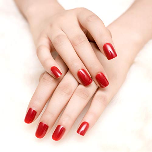 Lurrose 120pcs puntas de uñas falsas cubierta completa color puro rojo punta de uñas artificial uñas postizas para salón hogar diy nail art