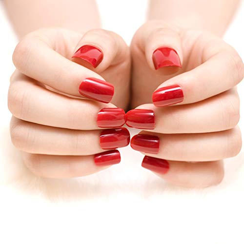 Lurrose 120pcs puntas de uñas falsas cubierta completa color puro rojo punta de uñas artificial uñas postizas para salón hogar diy nail art